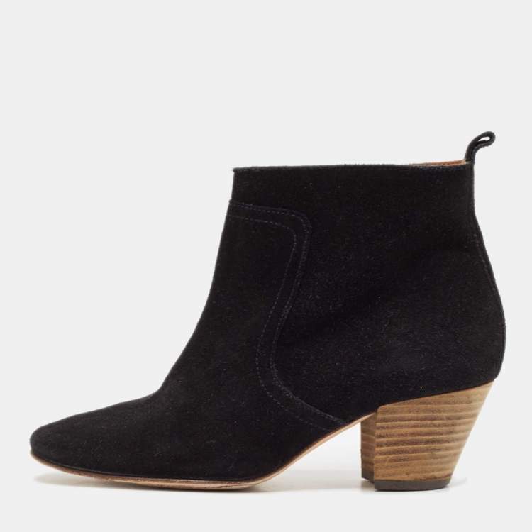 Pre Owned Isabel Marant Black Suede Dicker Ankle Length Boots Size 37