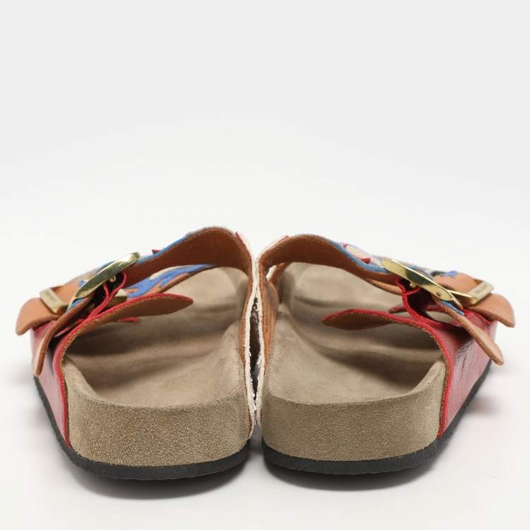 Pre Owned Isabel Marant Multicolor Leather Lelik Buckle Embellished Flat Size 37