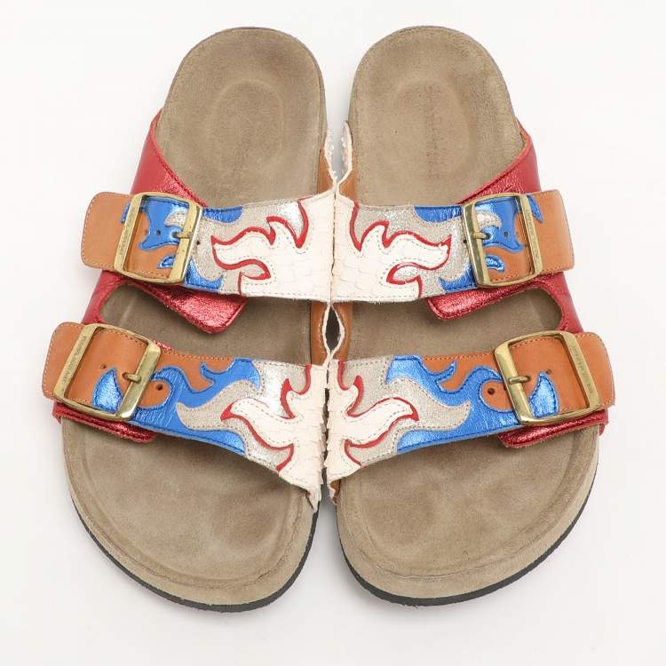 Pre Owned Isabel Marant Multicolor Leather Lelik Buckle Embellished Flat Size 37