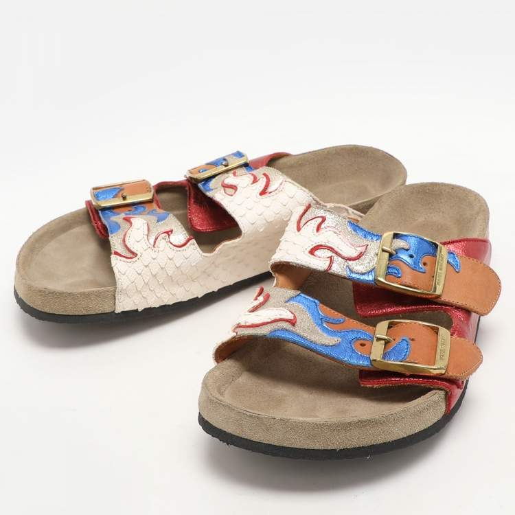 Pre Owned Isabel Marant Multicolor Leather Lelik Buckle Embellished Flat Size 37