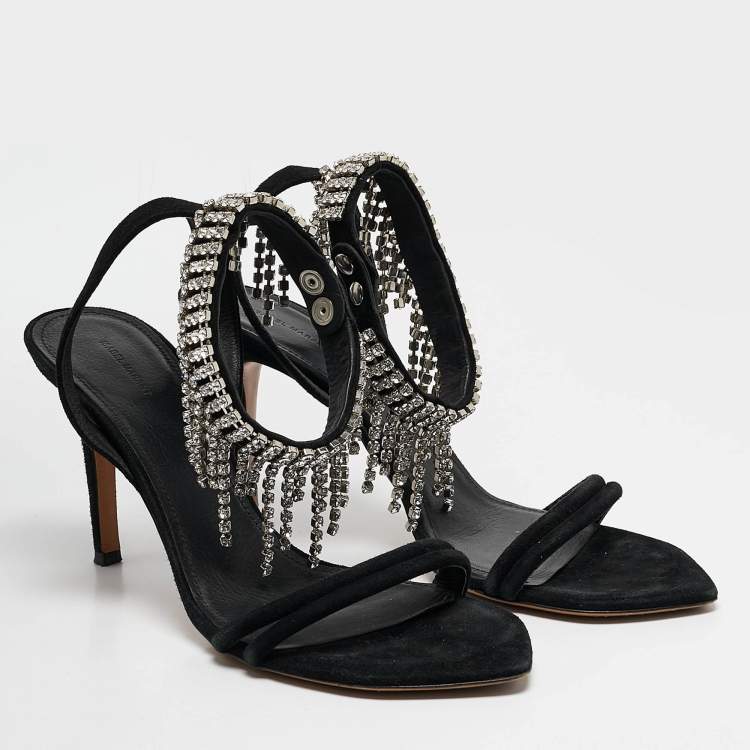 Pre Owned Isabel Marant Black Suede Crystal Embellished Ankle Strap Sandals Size 38