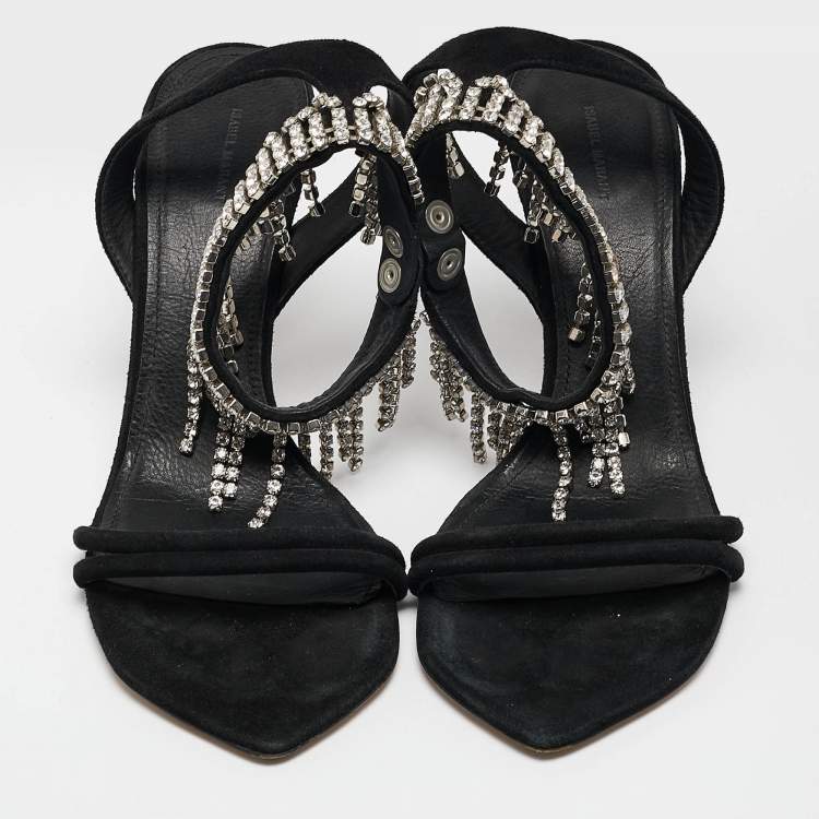 Pre Owned Isabel Marant Black Suede Crystal Embellished Ankle Strap Sandals Size 38