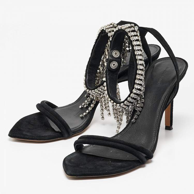 Pre Owned Isabel Marant Black Suede Crystal Embellished Ankle Strap Sandals Size 38