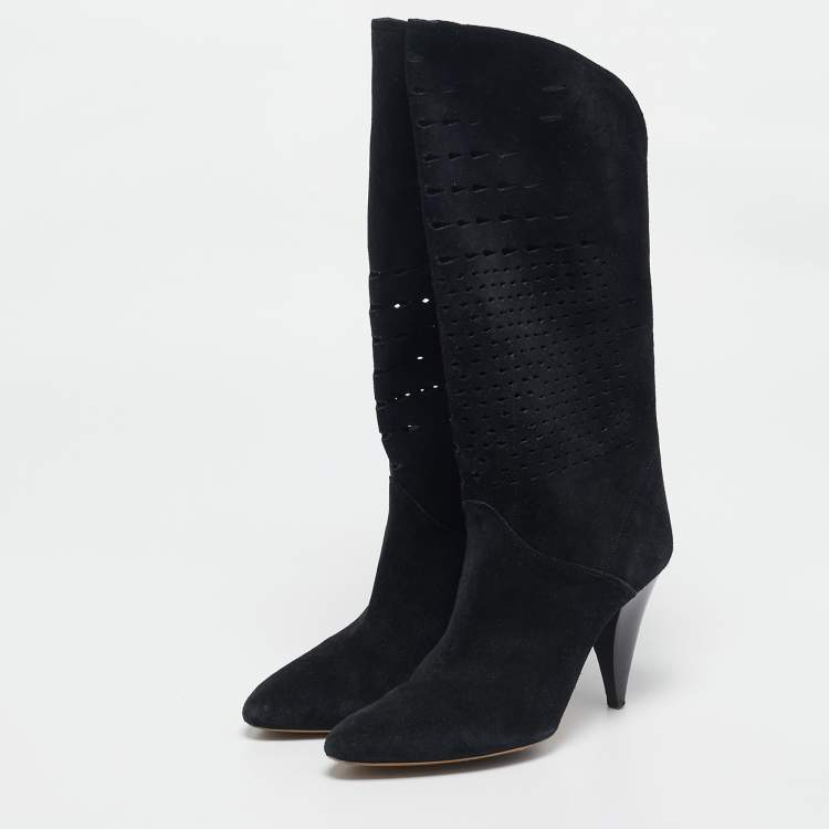 Pre Owned Isabel Marant Black Suede Midcalf Boots Size 41 