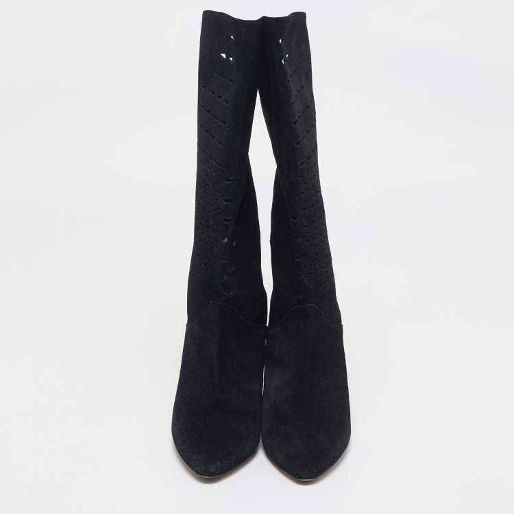 Pre Owned Isabel Marant Black Suede Midcalf Boots Size 41 