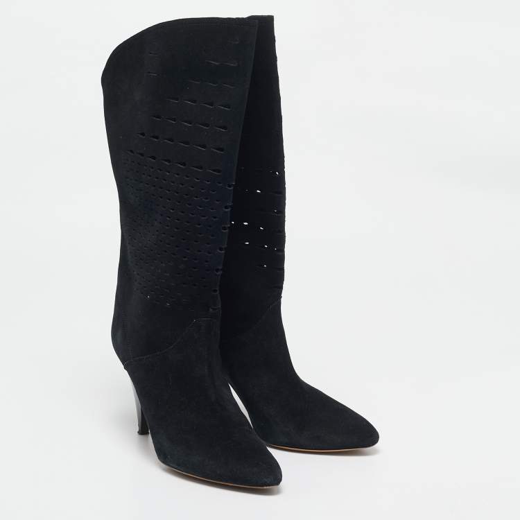 Pre Owned Isabel Marant Black Suede Midcalf Boots Size 41 