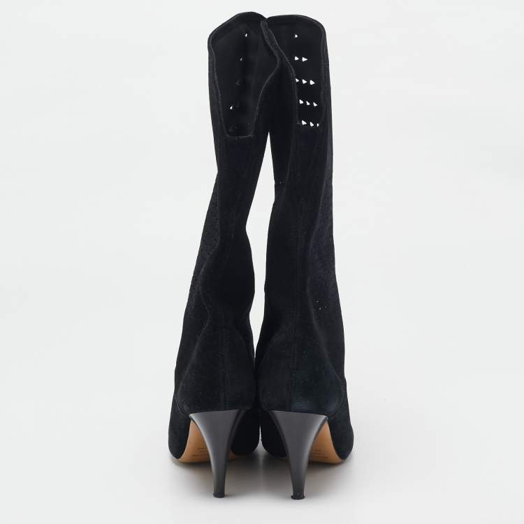 Pre Owned Isabel Marant Black Suede Midcalf Boots Size 41 