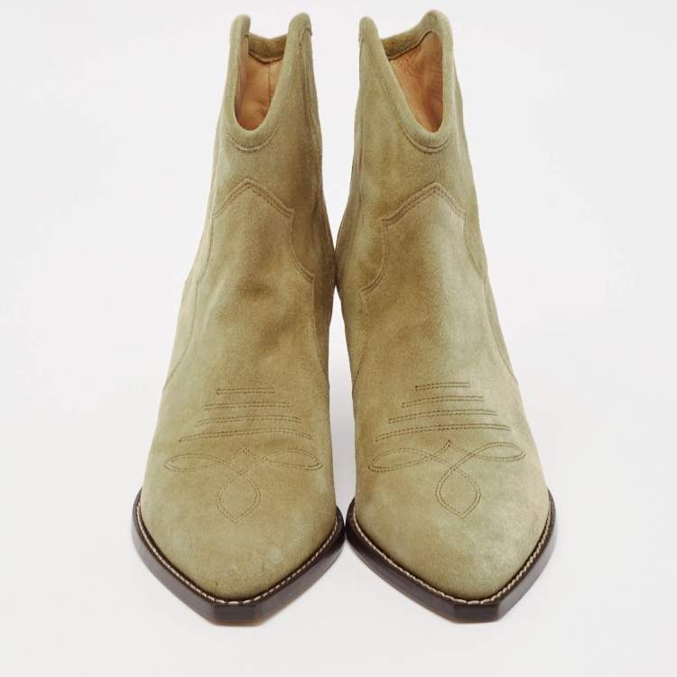 Pre Owned Isabel Marant Beige Suede Dicker Ankle Length Boots Size 38