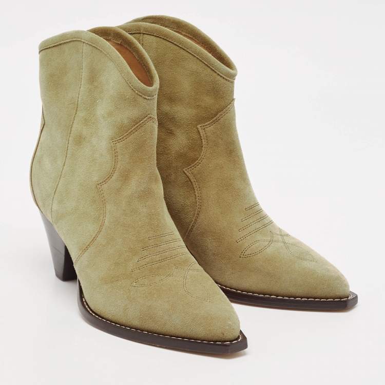 Pre Owned Isabel Marant Beige Suede Dicker Ankle Length Boots Size 38