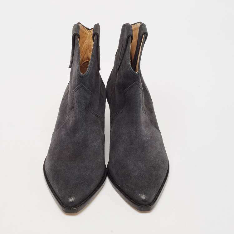 Pre Owned Isabel Marant Grey Suede Dewina Ankle Length Boots Size 38
