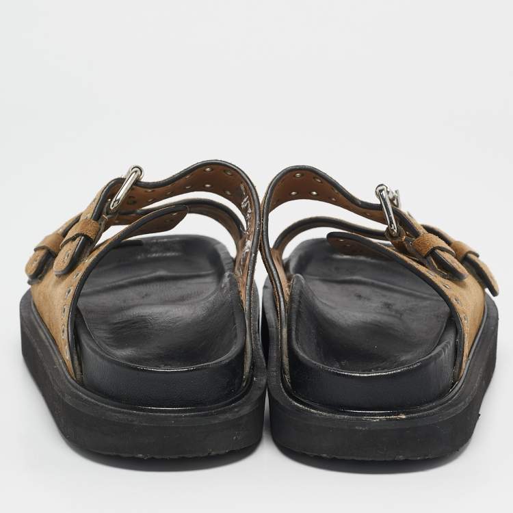 Pre Owned Isabel Marant Beige Suede Buckle Flat Sandals Size 36