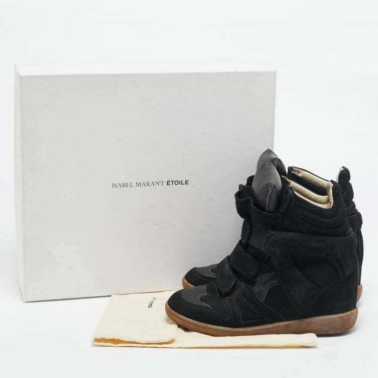 Pre Owned Isabel Marant Black Suede and Leather Bekett Wedge Sneakers Size 36