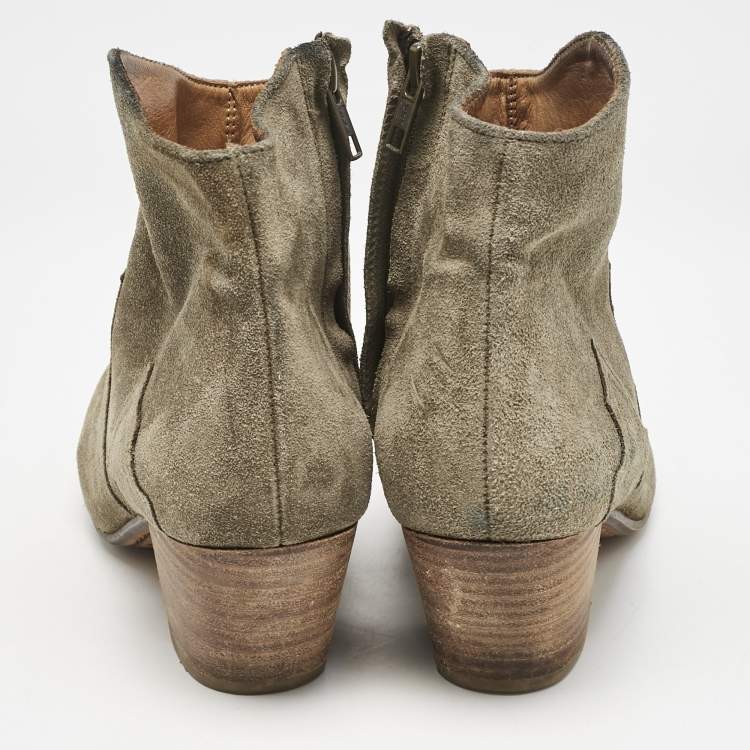 Pre Owned Isabel Marant Olive Green Suede Dicker Ankle Boots Size 37