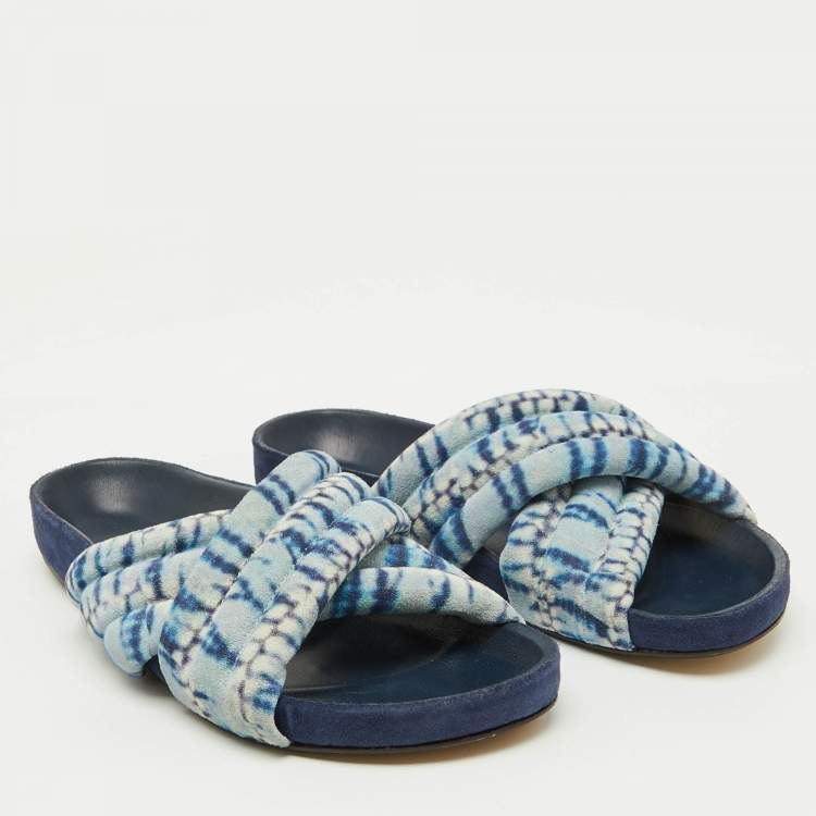 Pre Owned Isabel Marant Blue Criss-Cross Suede Flat Size 38