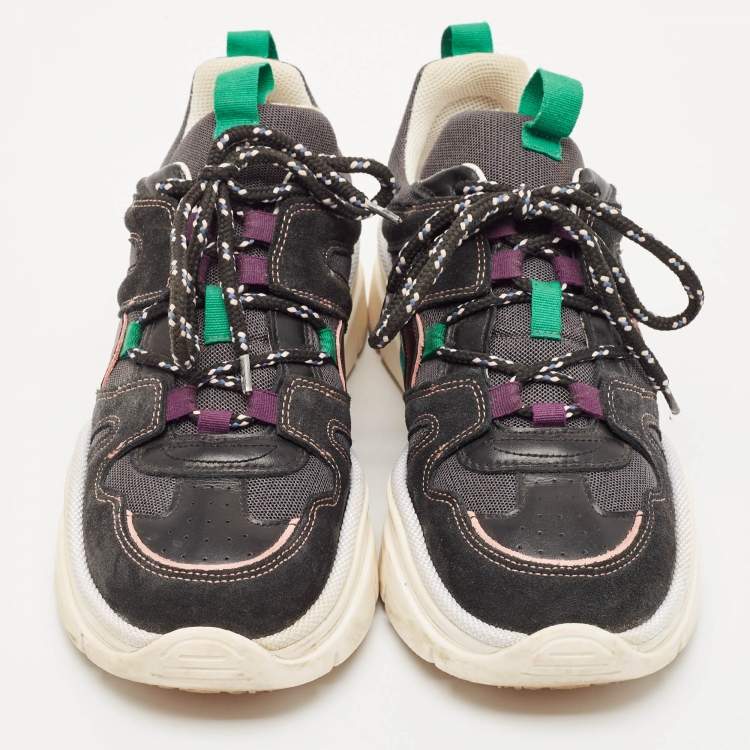 Pre Owned Isabel Marant Black Leather and Mesh Low Top Sneakers Size 39