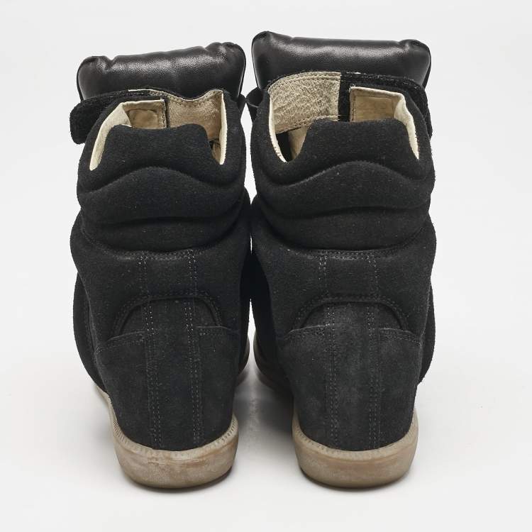Pre Owned Isabel Marant Black Suede Leather Bekett Wedge High Top Sneakers Size 38