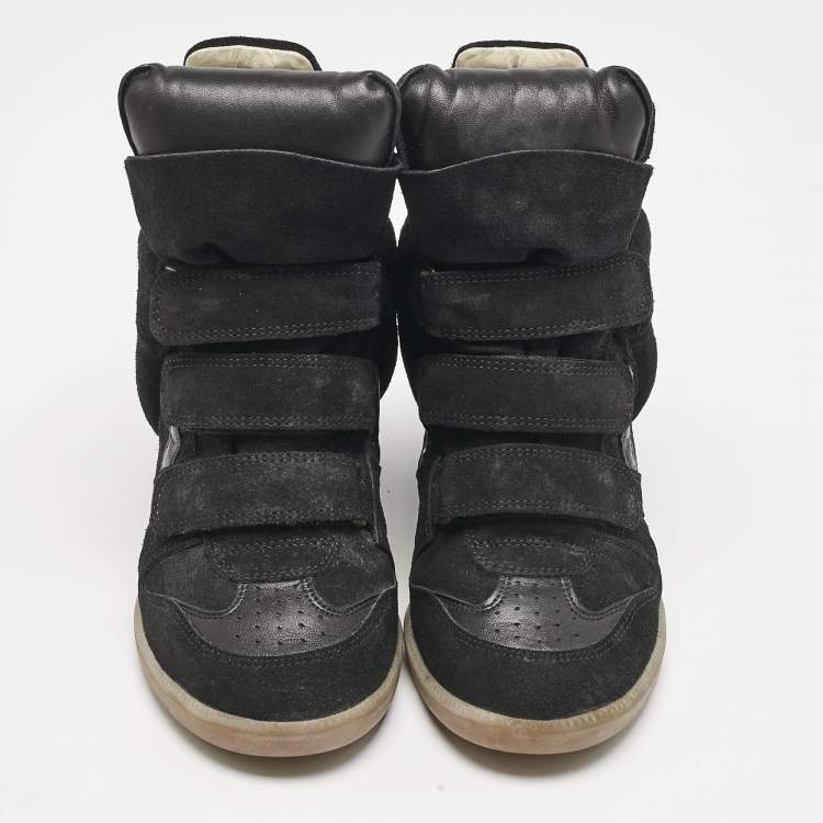 Pre Owned Isabel Marant Black Suede Leather Bekett Wedge High Top Sneakers Size 38