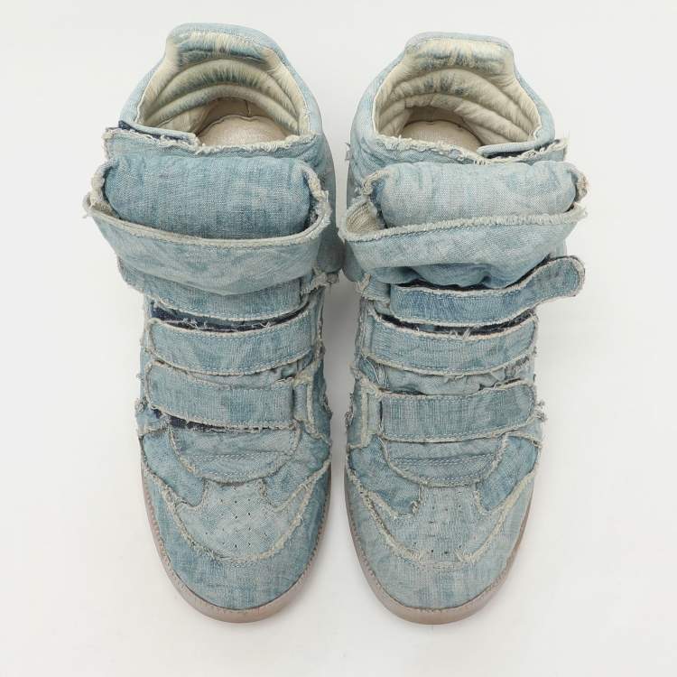 Pre Owned Isabel Marant Faded Blue Denim Wedge Sneakers Size 40
