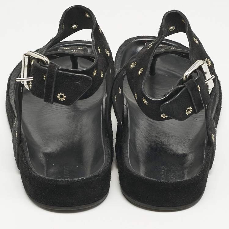 Pre Owned Isabel Marant Black Suede Elwina Ankle Strap Flat Sandals Size 41