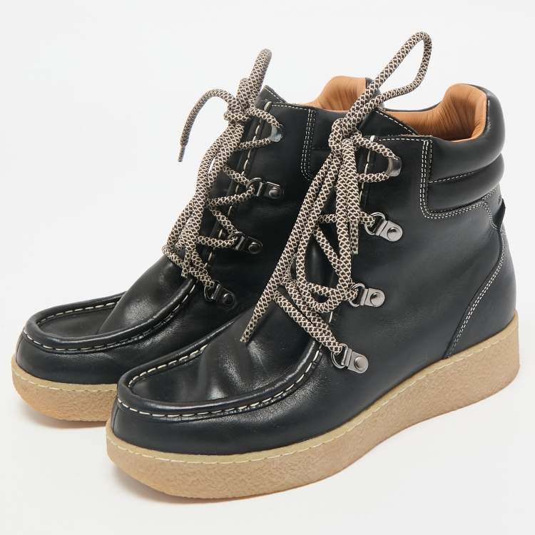 Pre Owned Isabel Marant Black Leather Alpica Ankle Length Boots Size 37