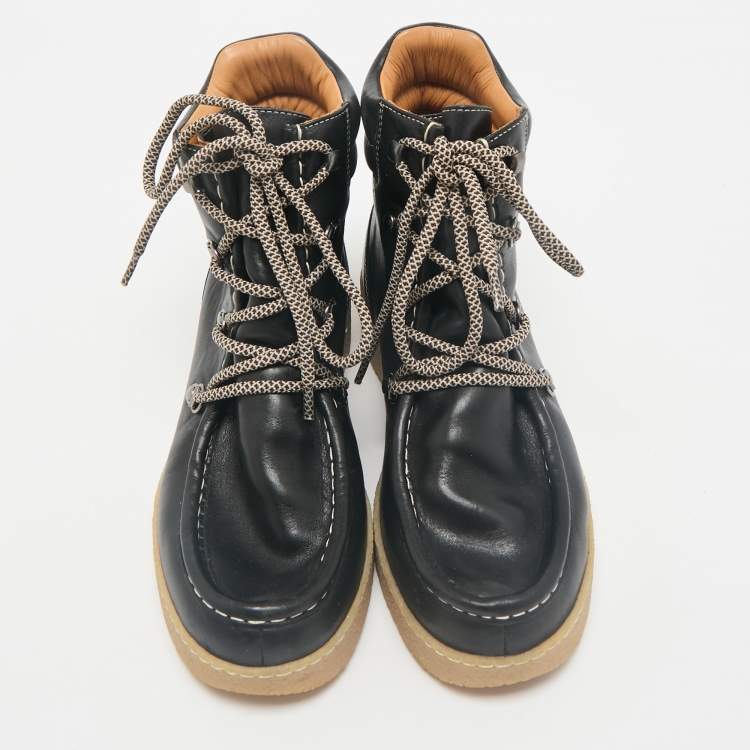Pre Owned Isabel Marant Black Leather Alpica Ankle Length Boots Size 37
