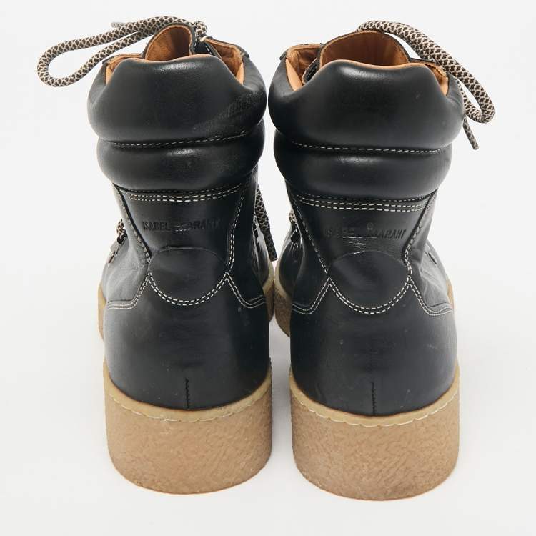Pre Owned Isabel Marant Black Leather Alpica Ankle Length Boots Size 37