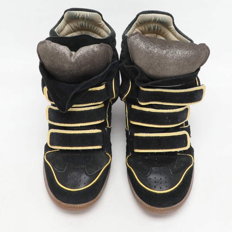 Pre Owned Isabel Marant Two Tone Suede and Leather Bekett Wedge Sneakers Size 38