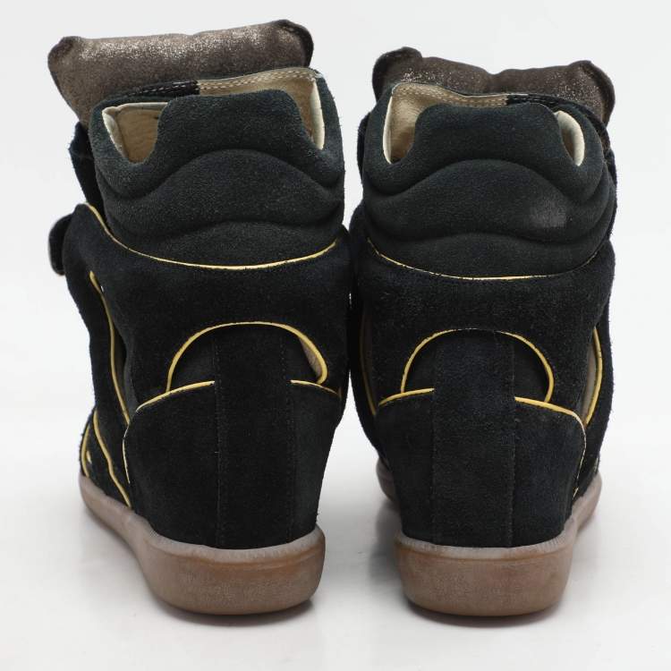 Pre Owned Isabel Marant Two Tone Suede and Leather Bekett Wedge Sneakers Size 38