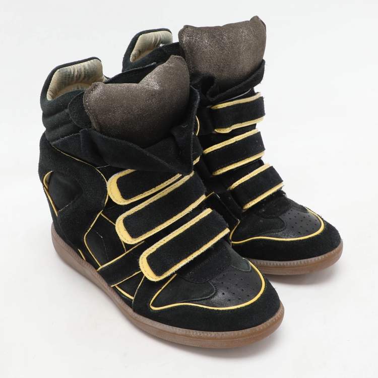 Pre Owned Isabel Marant Two Tone Suede and Leather Bekett Wedge Sneakers Size 38