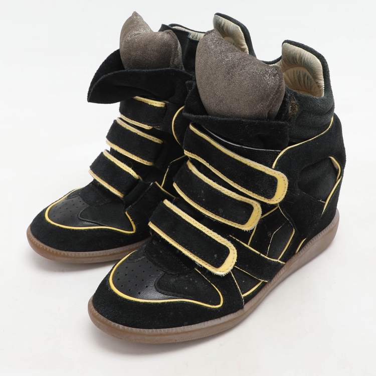 Pre Owned Isabel Marant Two Tone Suede and Leather Bekett Wedge Sneakers Size 38