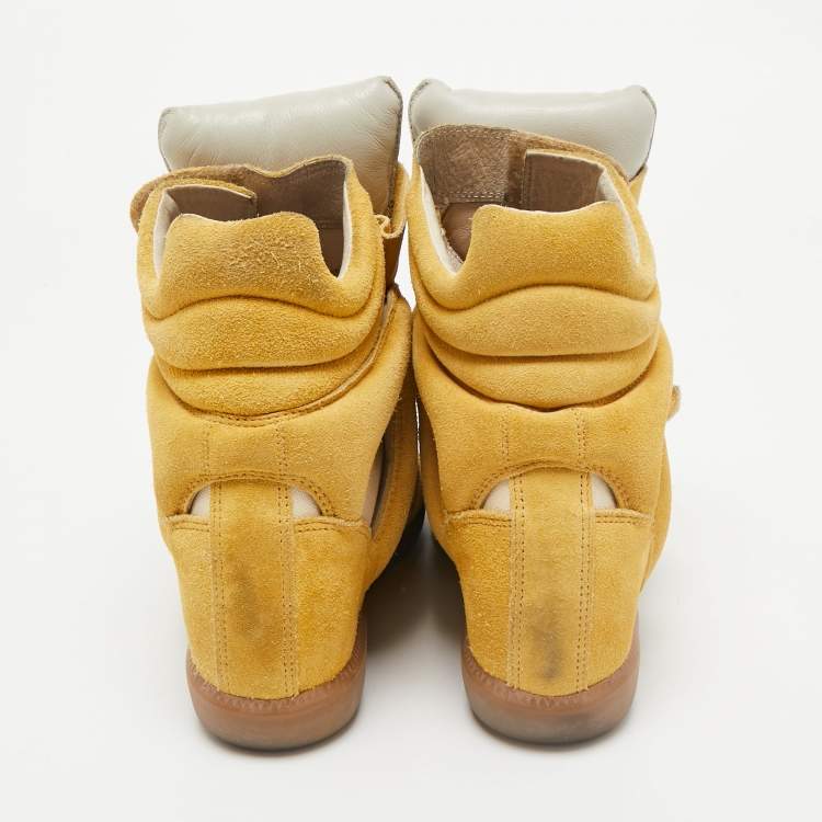 Pre Owned Isabel Marant Yellow Suede and Leather Bekett Wedge Sneakers Size 38