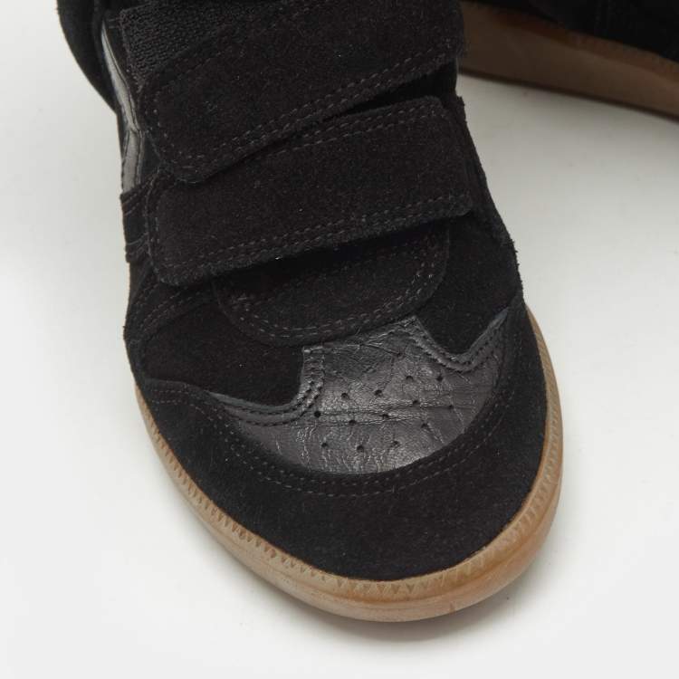 Pre Owned Isabel Marant Black Suede and Leather Bekett Wedge Sneakers Size 37