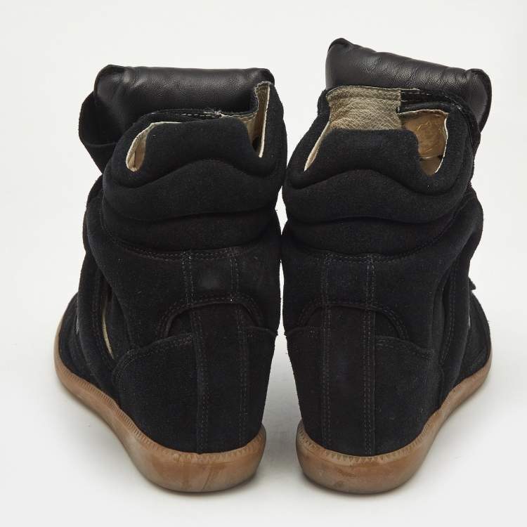 Pre Owned Isabel Marant Black Suede and Leather Bekett Wedge Sneakers Size 37