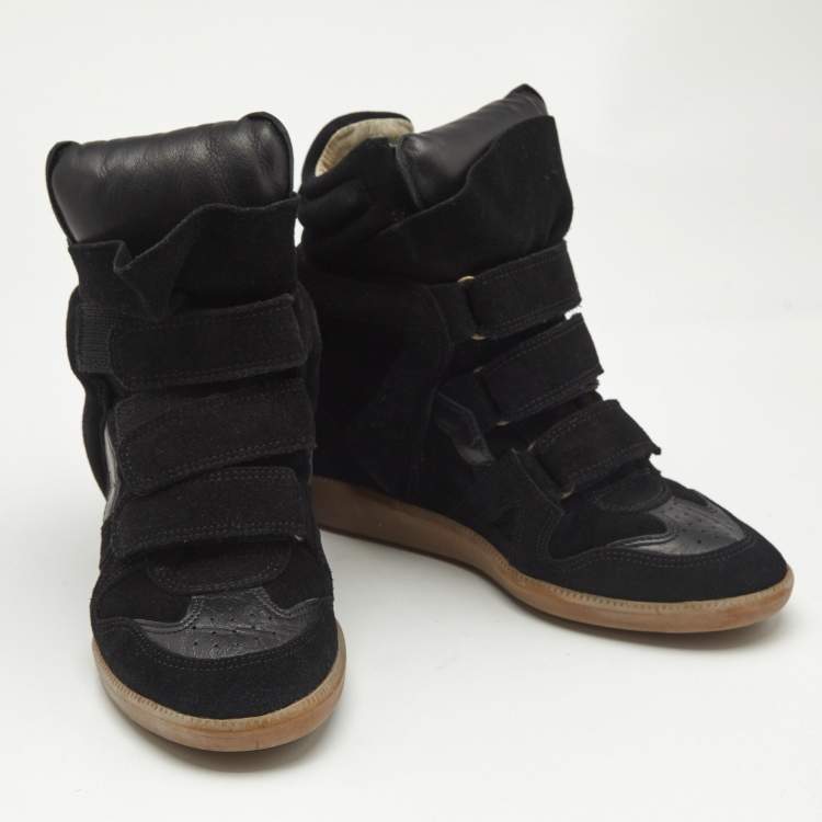 Pre Owned Isabel Marant Black Suede and Leather Bekett Wedge Sneakers Size 37