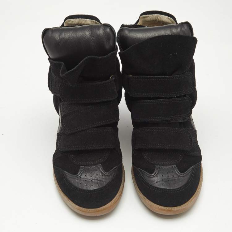 Pre Owned Isabel Marant Black Suede and Leather Bekett Wedge Sneakers Size 37