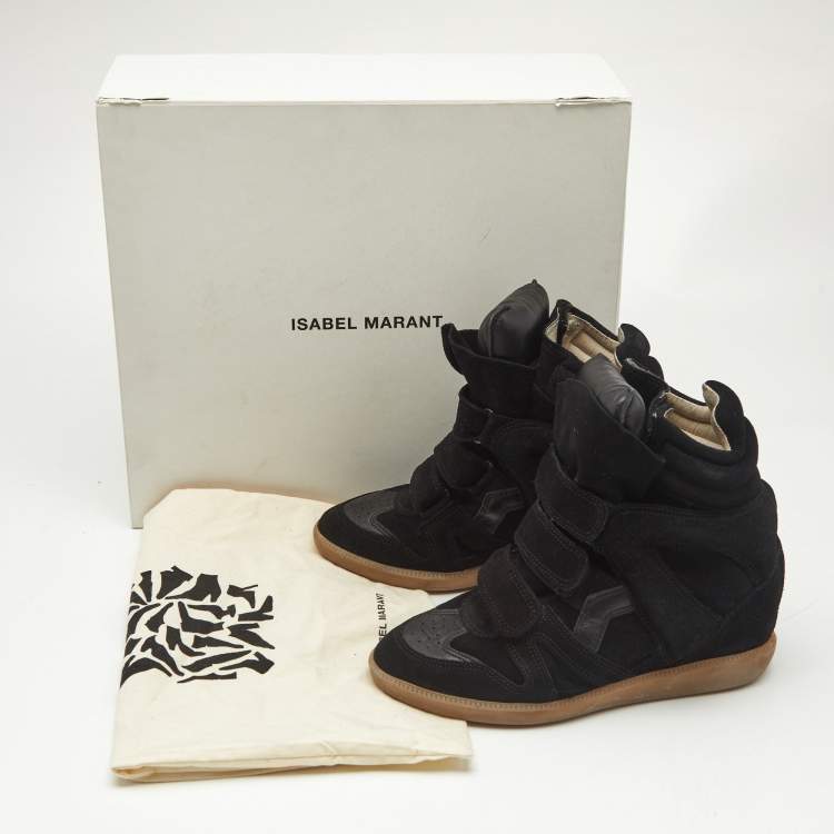 Pre Owned Isabel Marant Black Suede and Leather Bekett Wedge Sneakers Size 37