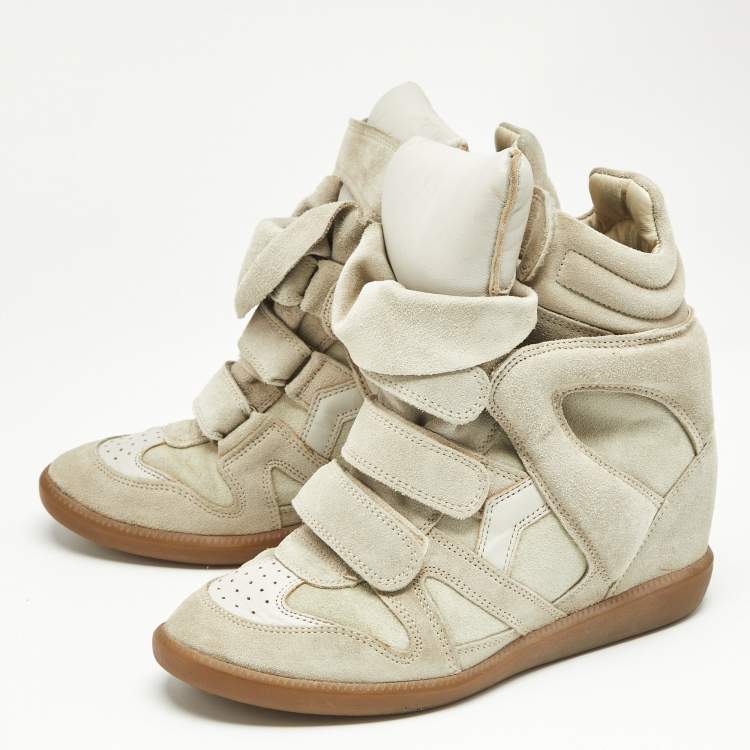 Pre Owned Isabel Marant Beige Suede and Leather Bekett Wedge Sneakers Size 39
