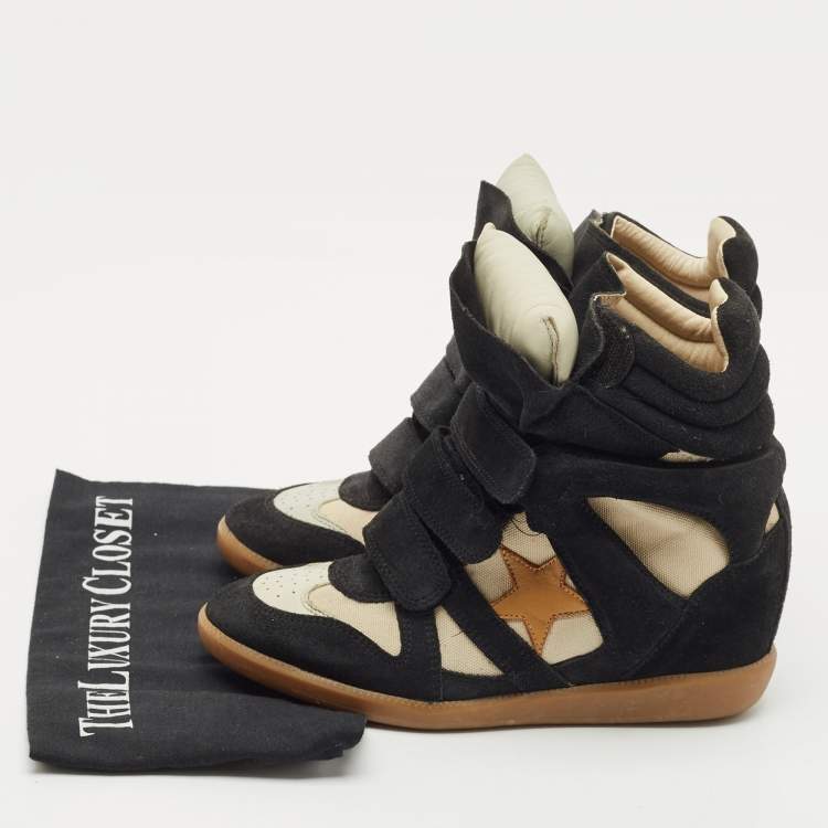 Pre Owned Isabel Marant Black Canvas and Suede Bekett Wedge Sneakers Size 38