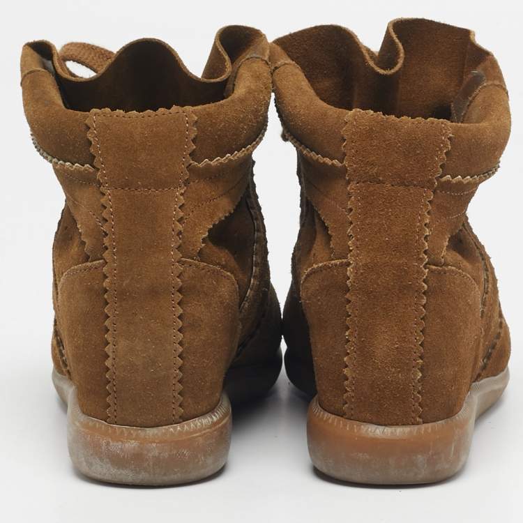 Pre Owned Isabel Marant Brown Suede Bobby Wedge Sneakers Size 37