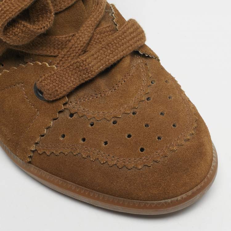 Pre Owned Isabel Marant Brown Suede Bobby Wedge Sneakers Size 37