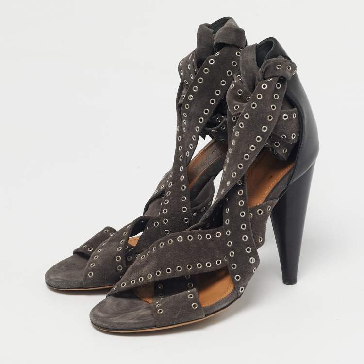 Pre Owned Isabel Marant Two Tone Suede Anaid Crisscross Ankle Wrap Sandals Size 40