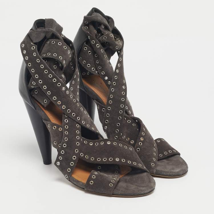 Pre Owned Isabel Marant Two Tone Suede Anaid Crisscross Ankle Wrap Sandals Size 40