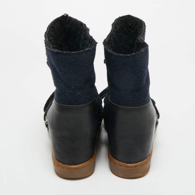 Pre Owned Isabel Marant Black Fabric and Leather Nowels Knee Length Boots Size 36