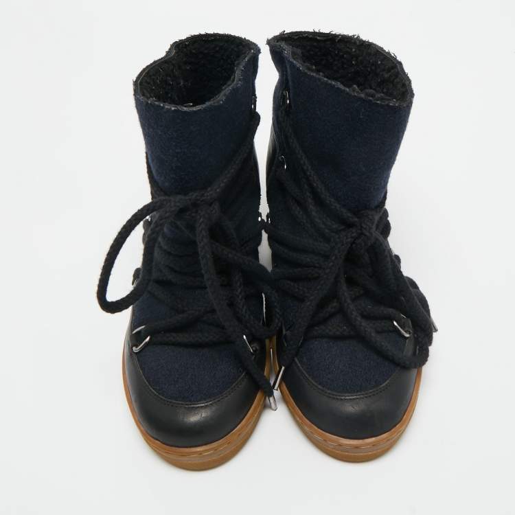 Pre Owned Isabel Marant Black Fabric and Leather Nowels Knee Length Boots Size 36