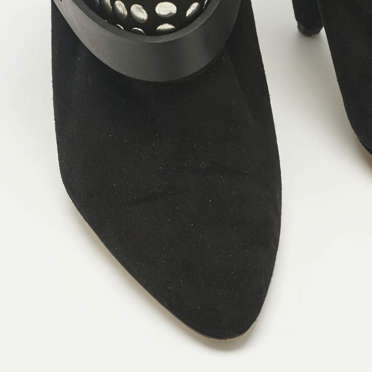 Pre Owned Isabel Marant Black Leather and Suede Studded Ankle Length Boots Size 38