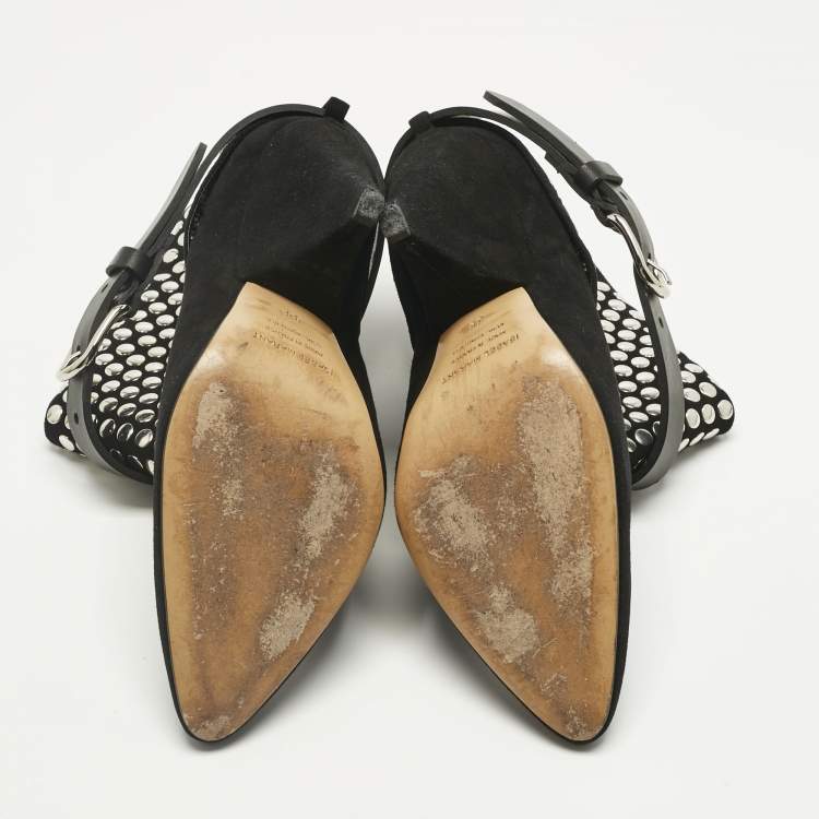 Pre Owned Isabel Marant Black Leather and Suede Studded Ankle Length Boots Size 38