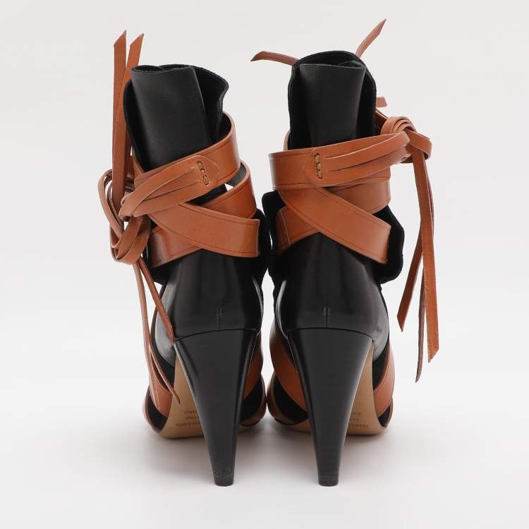 Pre Owned Isabel Marant Black Leather and Suede Mid Calf Boots Size 38