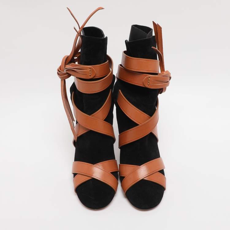 Pre Owned Isabel Marant Black Leather and Suede Mid Calf Boots Size 38