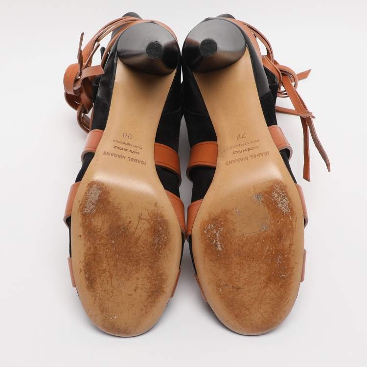 Pre Owned Isabel Marant Black Leather and Suede Mid Calf Boots Size 38