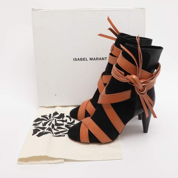 Pre Owned Isabel Marant Black Leather and Suede Mid Calf Boots Size 38